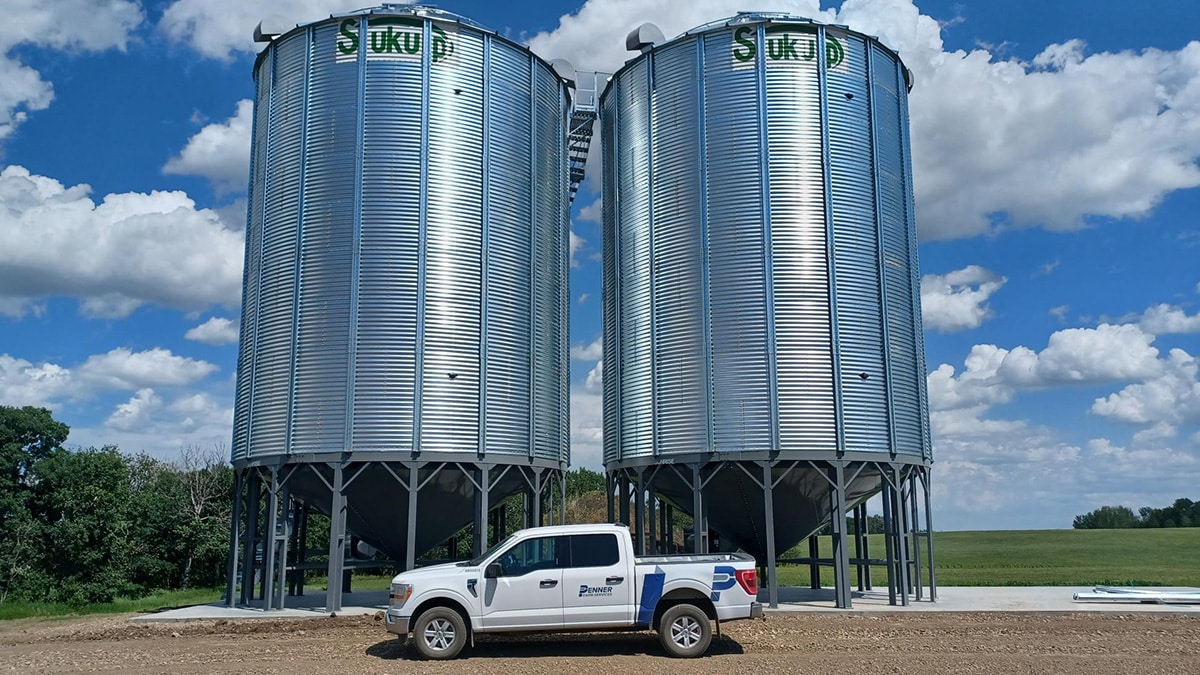 PFS truck in front of grain dryers